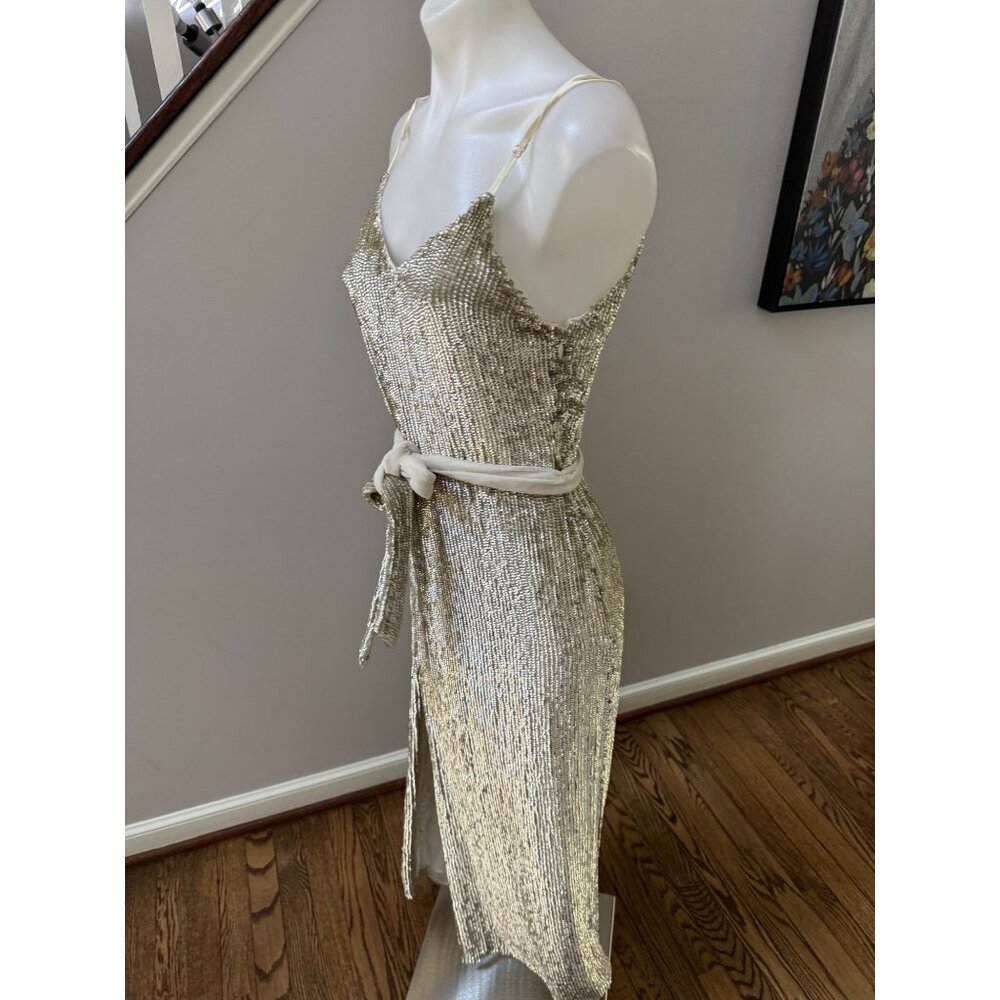 Retrofête Gold Sequin Slip Dress – XS • Metallic Evening Gown • Holiday / NYE - Picture 5 of 10